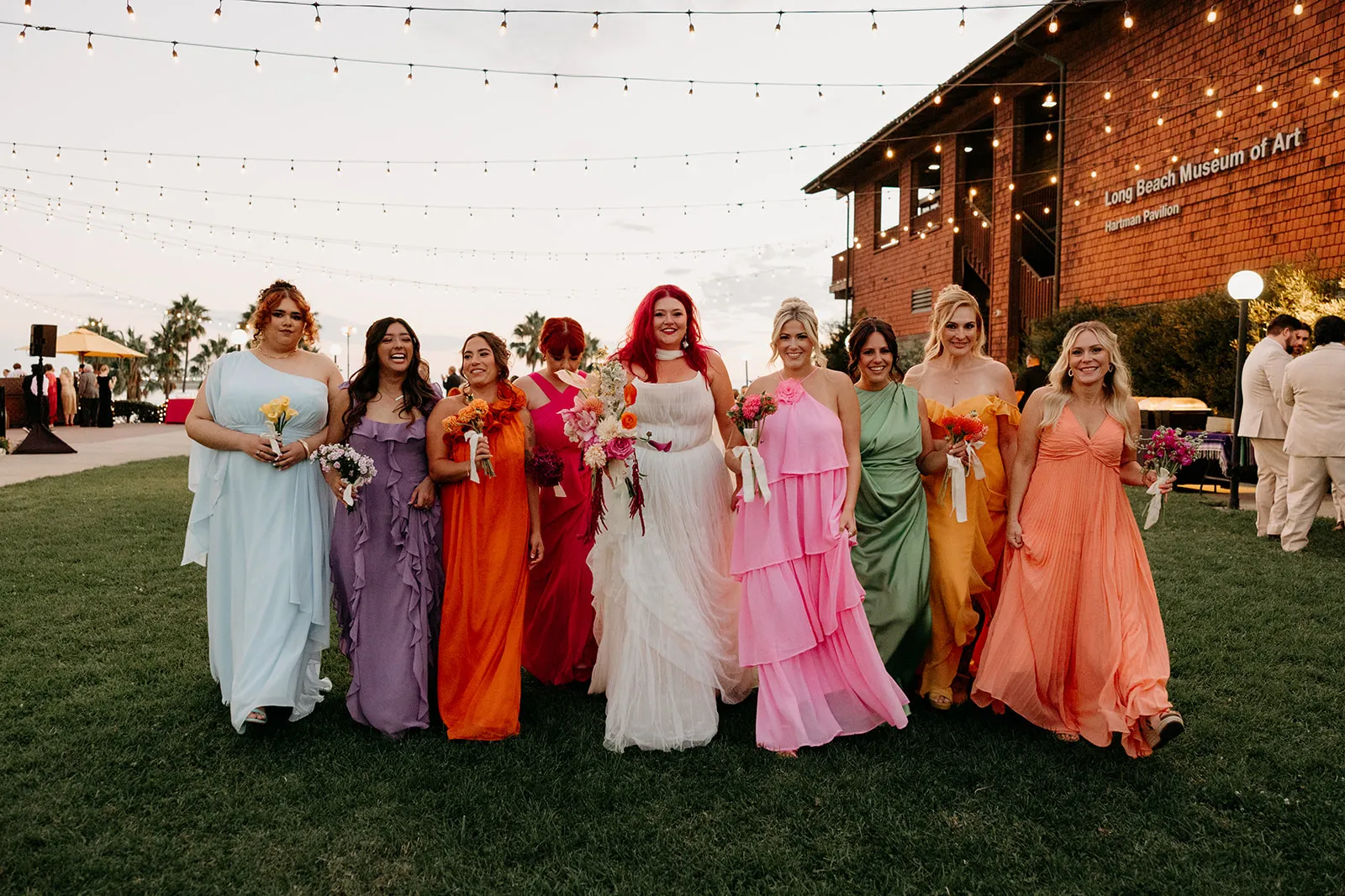 Bridesmaids in colorful dresses