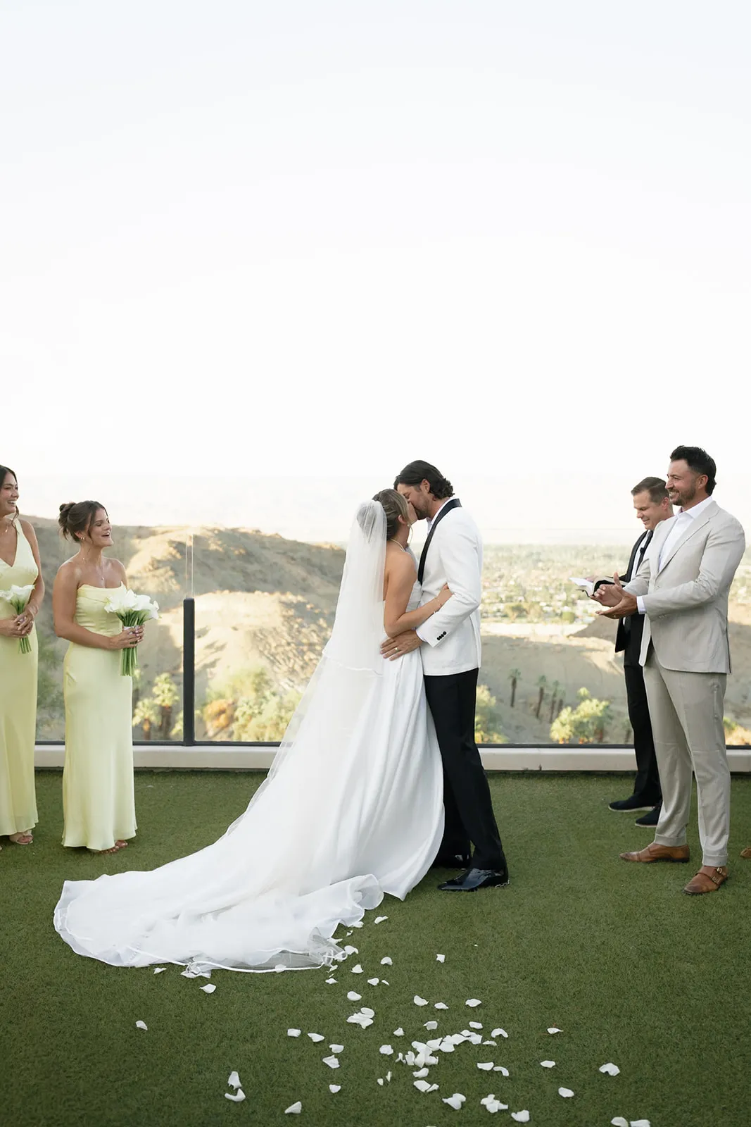 Newlyweds share a kiss