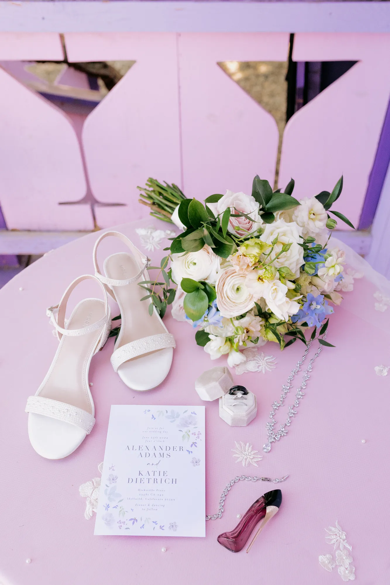 Bridal shoes and pink florals