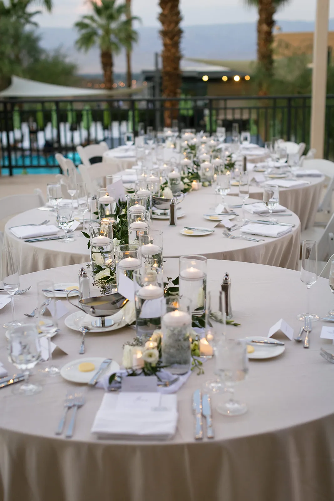Candlelit wedding reception tablescape
